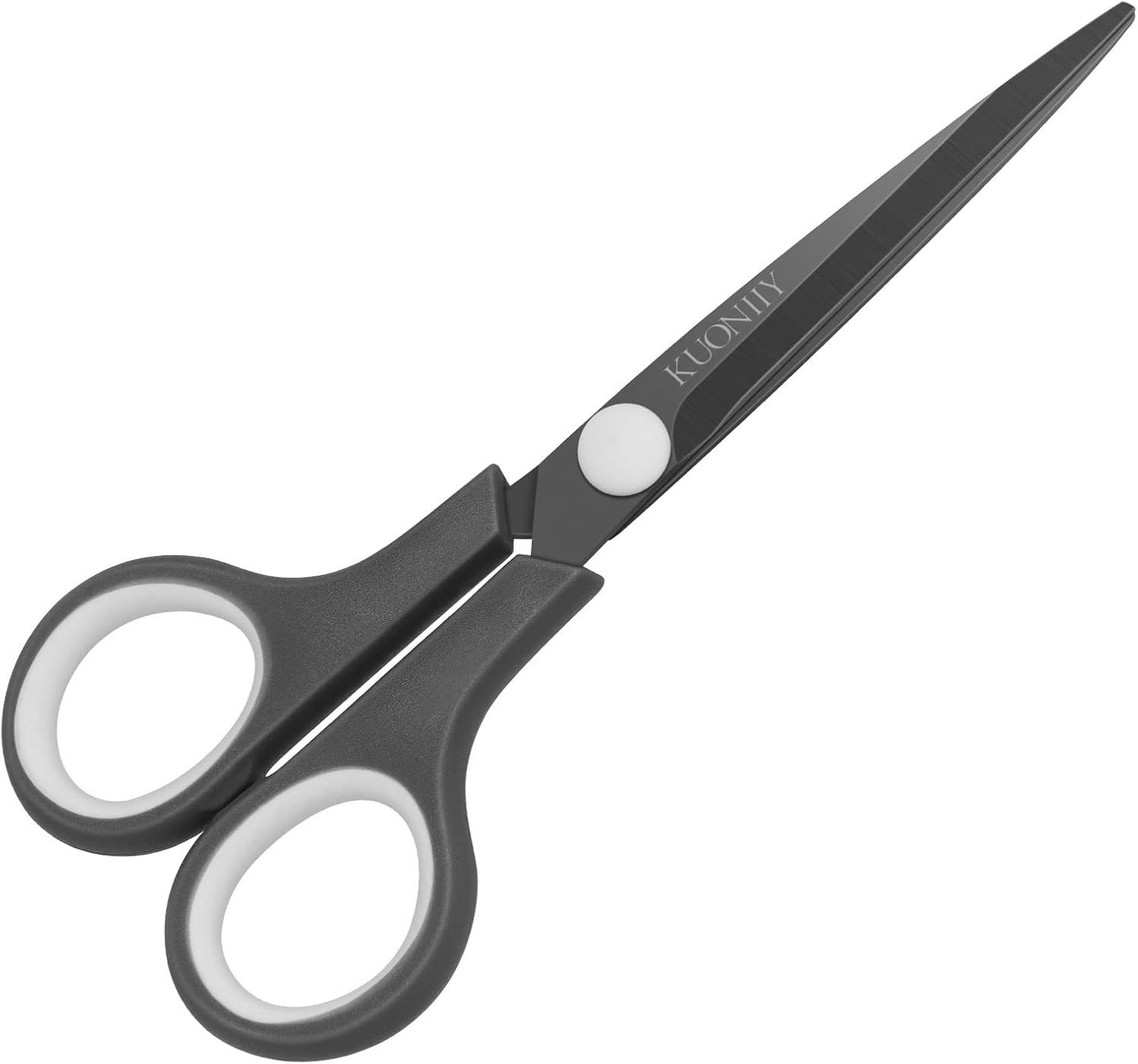 KUONIIY Scissors Ultra Sharp Titanium Coating Blades Soft Comfort-Grip Handles Multi-Purpose Scissors, 6 Inch