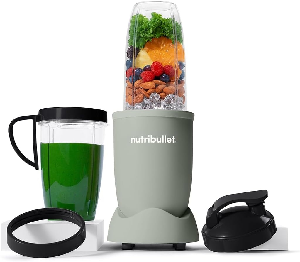 nutribullet Blender 900 Series in Matte Jade - Powerful 25,000 RPM Extractor Blends Frozen Fruit, Nuts & Ice for Smoothies & Juices - 11 Piece Kit Includes Cups, To Go Lids, Lip Rings & User Manual