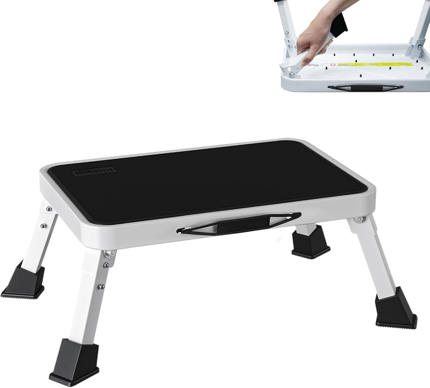 RV Step Stool Foldable 1-Step Stool Ladder Sturdy Metal Stable Step Ladder with a Non-Slip Platform Supports up to 500 lb with Non-Slip Rubber Feet, Easy to Carry (White, One-Step)