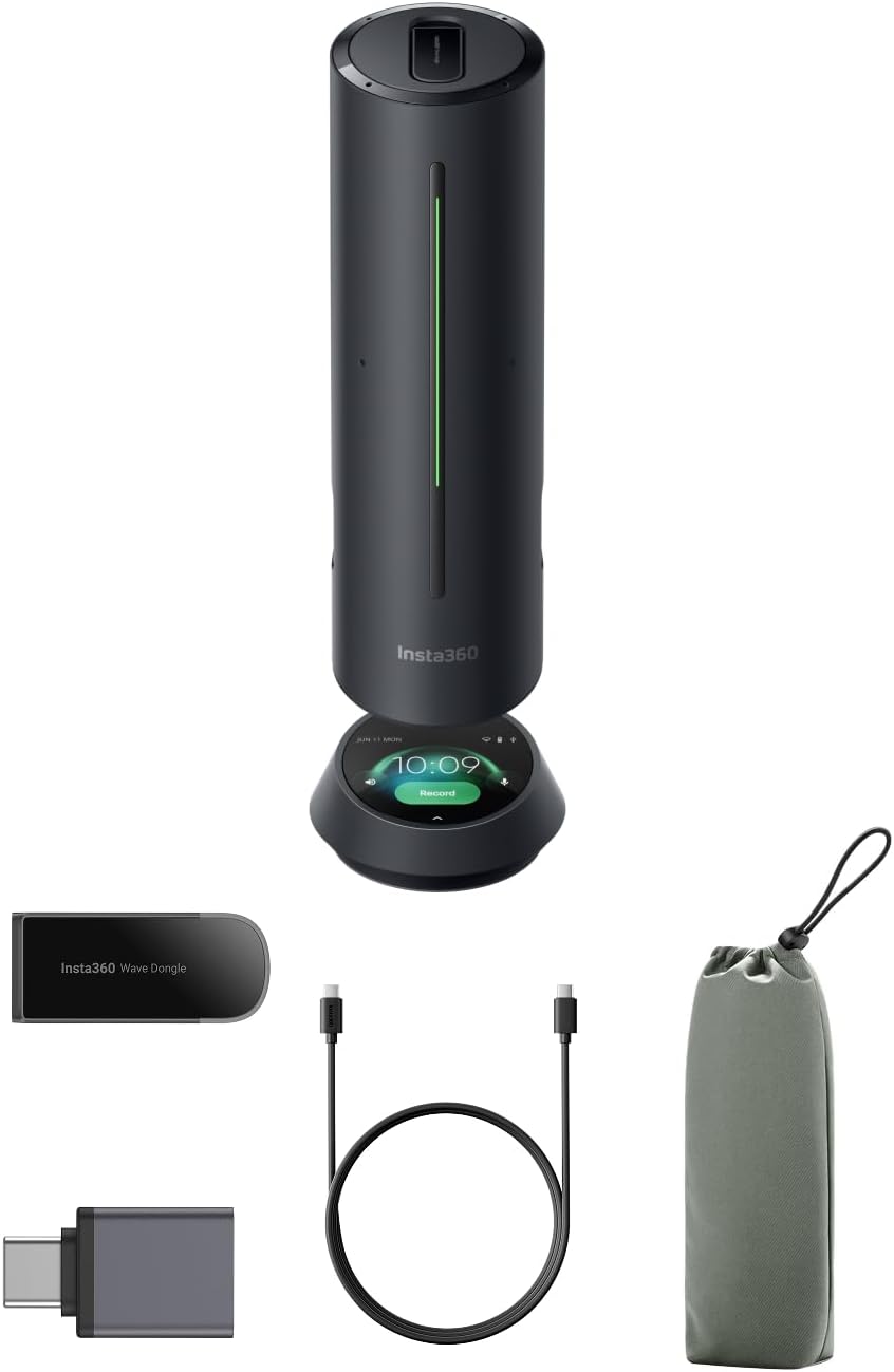 Insta360 Wave Graphite Black - AI Speakerphone, Bluetooth, Voice Recorder, 8 Noise-Canceling Mics w/Beamforming, AI Transcript & Summary, Support 99 languages, 32GB Storage, Meetings, Podcasts