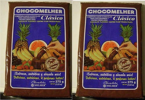 CHOCOMELHER Clasico - 2 Pack Milk Chocolate Flavored Coating for Chocobananos - Cobertura de Chocolate - Best to Cover Frozen Bananas & Strawberries - Traditional Snack from El Salvador - 2 of 13.22 oz Bags.