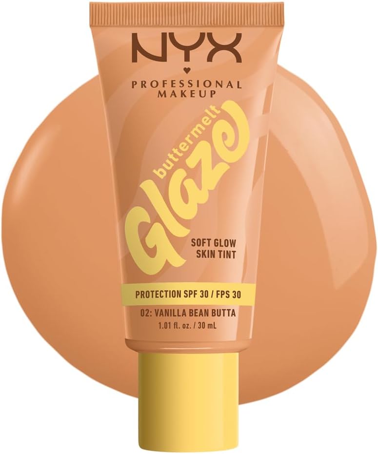 NYX Professional Makeup Buttermelt Glaze Soft Glow Skin Tint + SPF/FPS 30, Foundation, 12h Wear, Vanilla Bean Butta