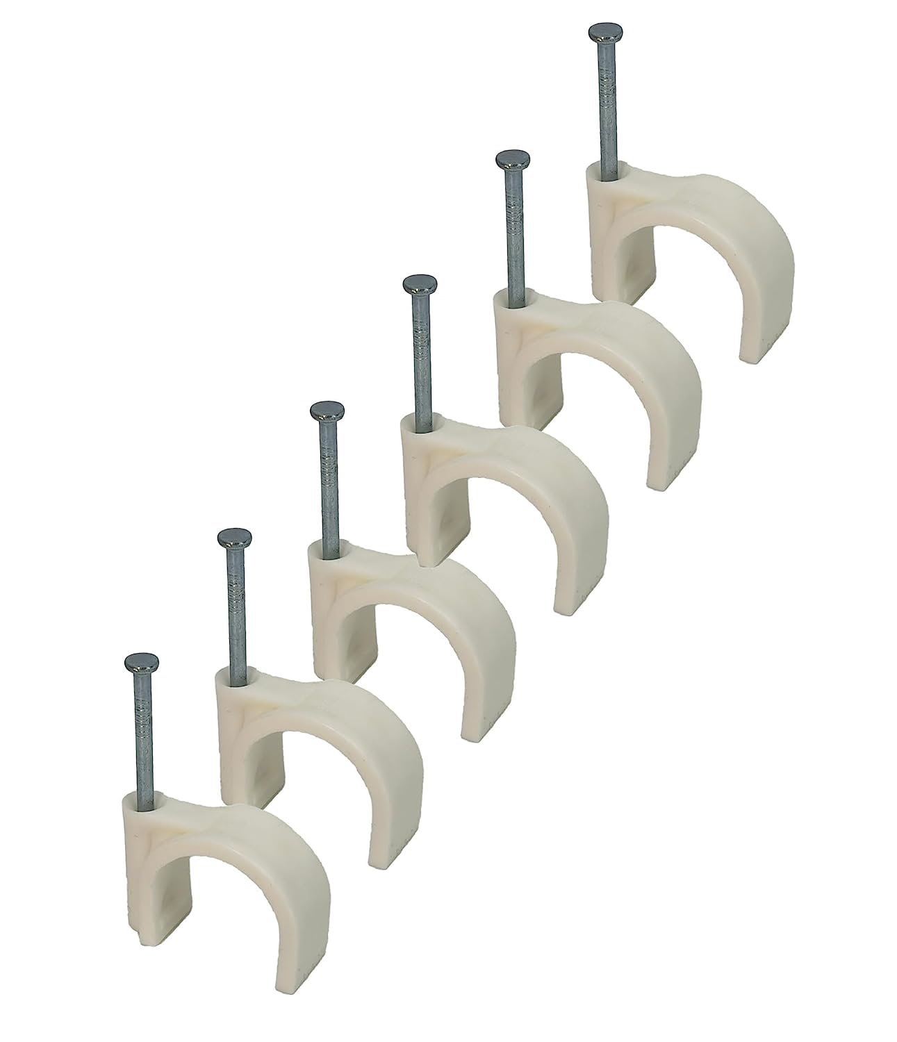 (0.87" / 22mm) White Round Cable Clips with Fixing Nail K-Type 50pcs