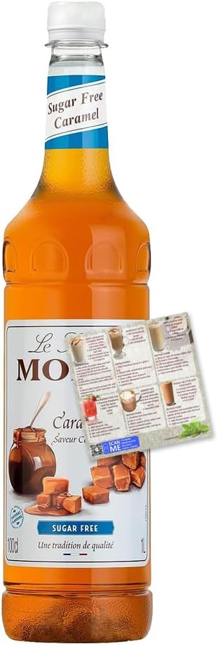 Monin Caramel Sugar Free Cocktail Coffee Syrup 1L Includes Drink Recipe