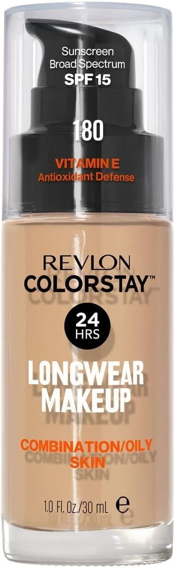 Revlon Colorstay Liquid Foundation Makeup Combination & Oily Skin SPF15, Medium To Full Coverage (30ml) Matte Finish, Sand Beige (180) Unisex