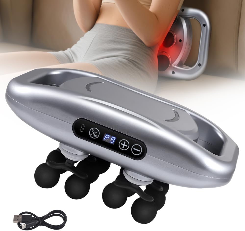 12 Heads Electric Handheld Massagers,9 Modes 9 Speeds Muscle Vibration Massager with Red Light,HD Display Screen, 10-min Timer,Recharge Handheld Massagers,Whole Body Muscle Massage for Home Office