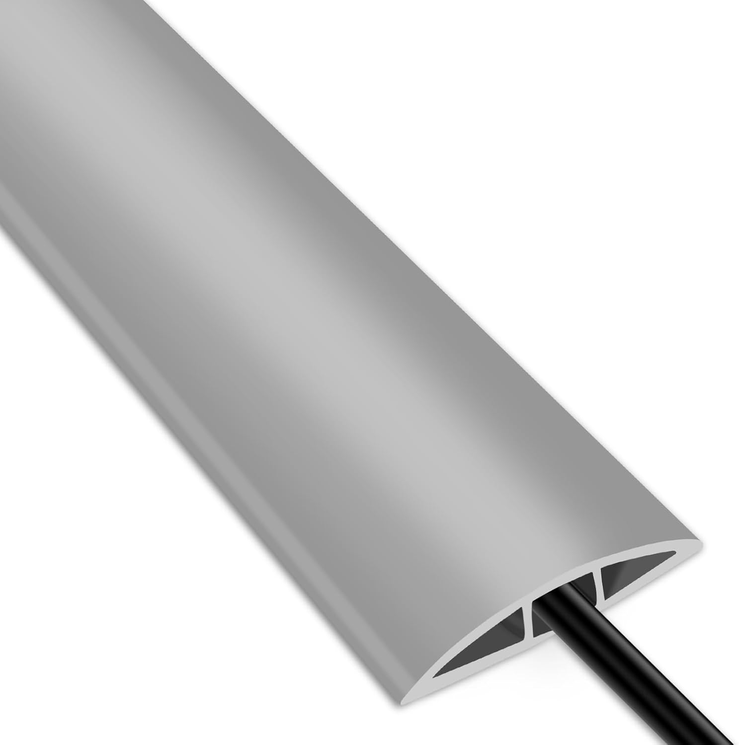 Floor Cable Cover, 2M PVC Floor Cable Protector, Grey Wire Covers for Cables, Pre-Cut Floor Cord Channel for Indoor Home Office Gym Carpet Tidy Mat