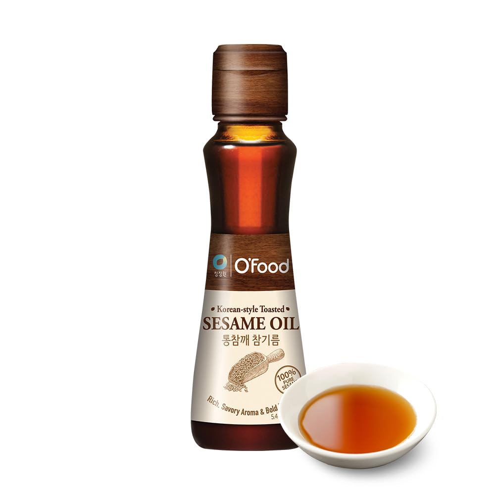 Premium Korean Sesame Oil [5.4 Fl Oz] -100% Pure Toasted Sesame Seed Oil | Korean-Style Rich & Nutty Flavor | Asian Cooking Oil for Stir Fry, Noodles, Dressing & Drizzle - O’food