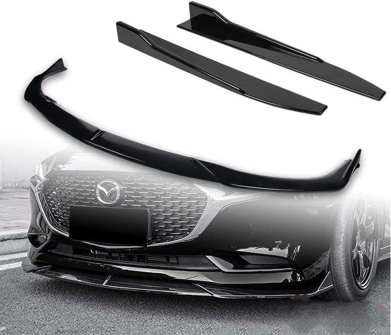 5pcs Combo Front Bumper Body Kit Lip + Side Skirt Extensions Diffuser Compatible with 2019-2023 Mazda 3 Sedan Only 2020 2021 2022 (Painted Black)