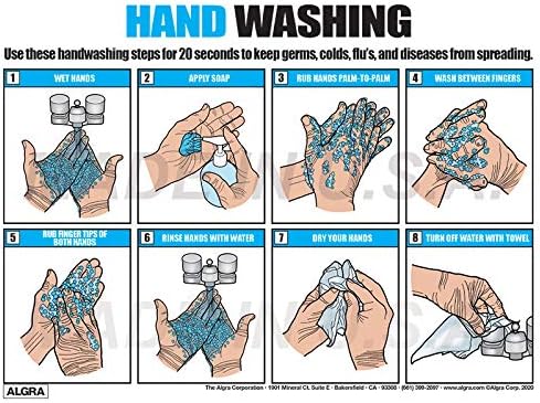 Algra Corporation Hand Washing Poster how to properly wash your hands. (12" x 16")