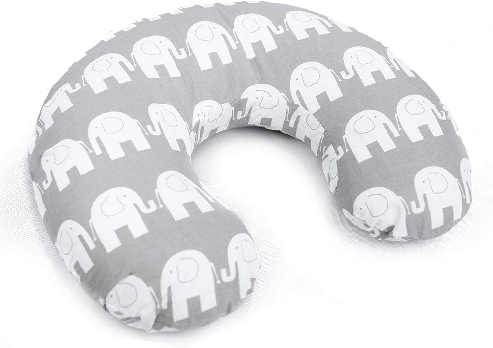 Breast Feeding Pillow Nursing Pregnancy Baby Cushion and Removable Cotton Cover (Elephants grey)
