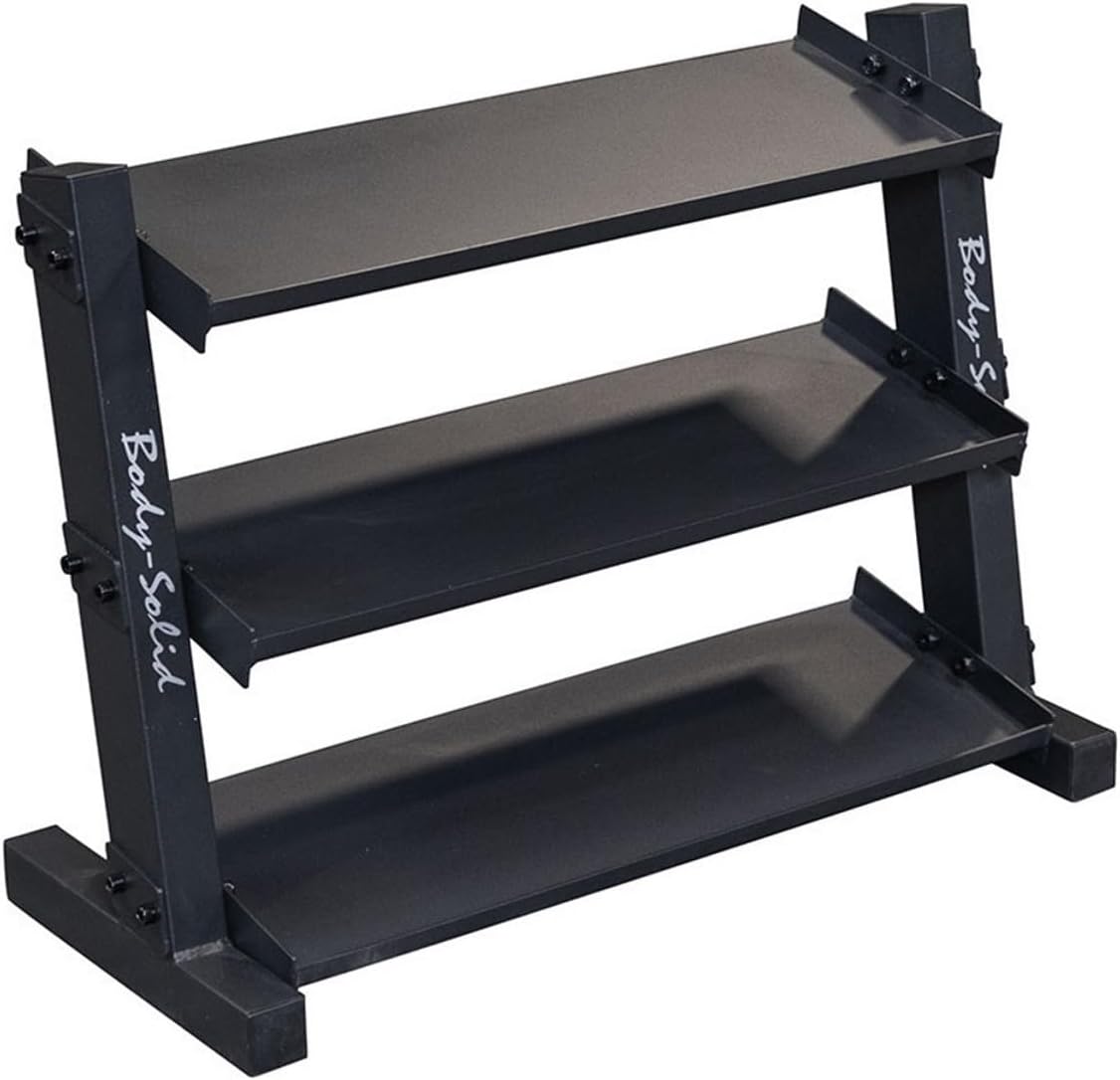 Body-Solid (GDR34B) 3-Tier Dumbbell Rack Storage for 12 Pairs Neoprene/Vinyl Dumbbells 1-15 lbs, Dumbell Weight Rack Stand Only, Commercial and Home Gym Strength Training Organizer