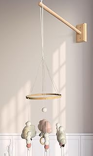Crib Mobile Wooden Arm, Wall Mounted Suitable for All Cribs 100% Natural Larch Hanger Nusery Decor Baby Room Safe Holder(Mobile is not Included ） (Original Wood Color)