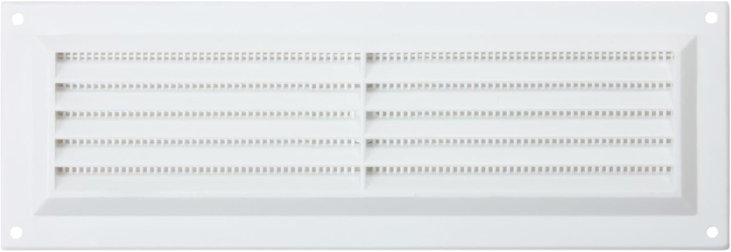 Map Plastic Louvre Air Vent with Flyscreen, White, 9" x 3" (229mm x 76mm), Single Brick Cover for Interior & Exterior Use