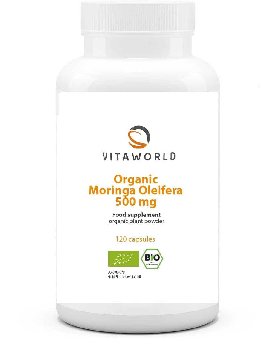 Vita world Organic Moringa Oleifera 500 mg l 120 Caspules Vegan l Pure - Without Any unwanted fillers l Made in Germany