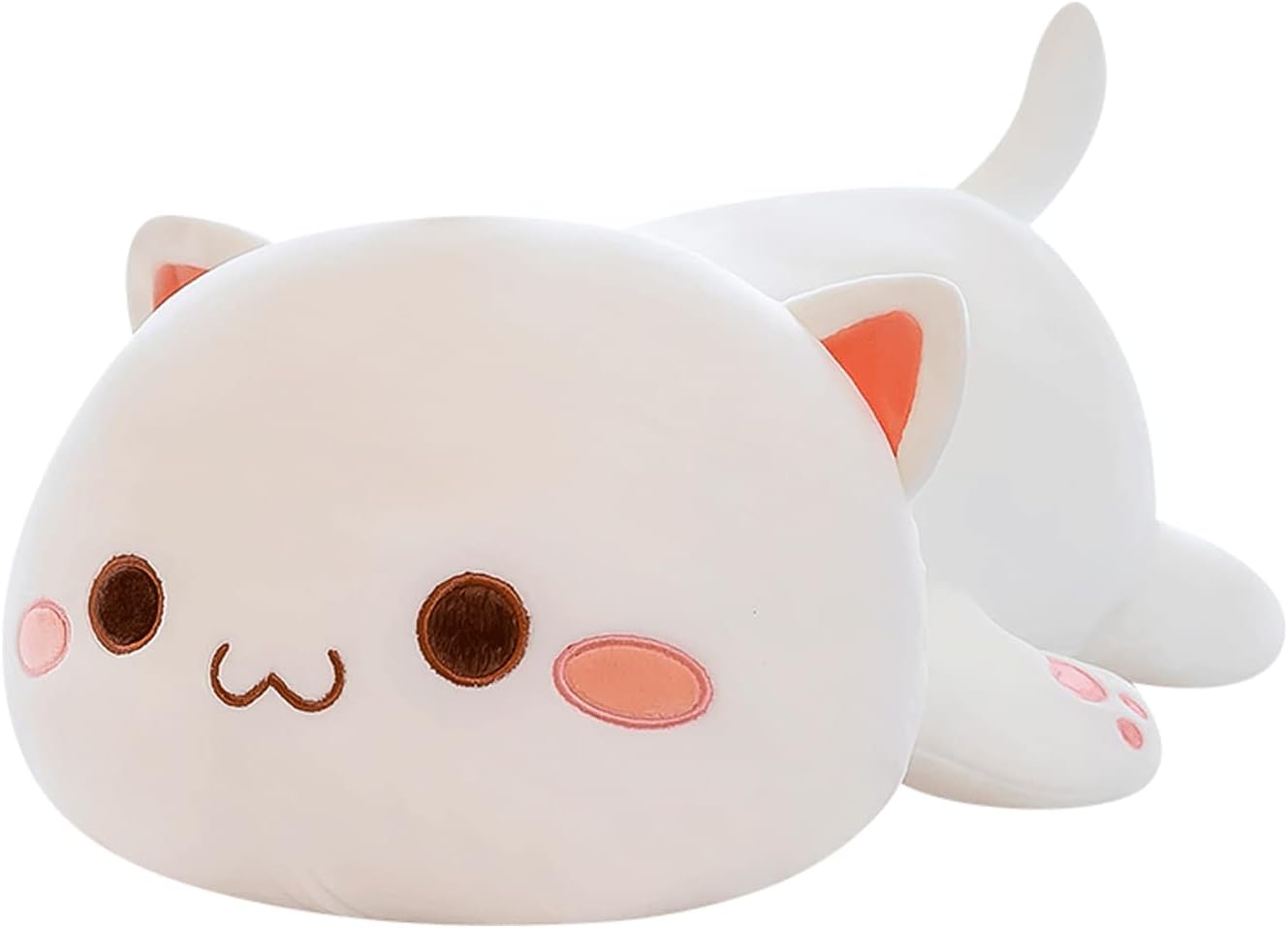 FUYU Cat Stuffed Animals, Soft Cat Plush Pillow Kawaii Kitten Stuffed Animal Toy Gifts for Kids Boys Girls Room Decor (White Round Eyes,15in/37cm)
