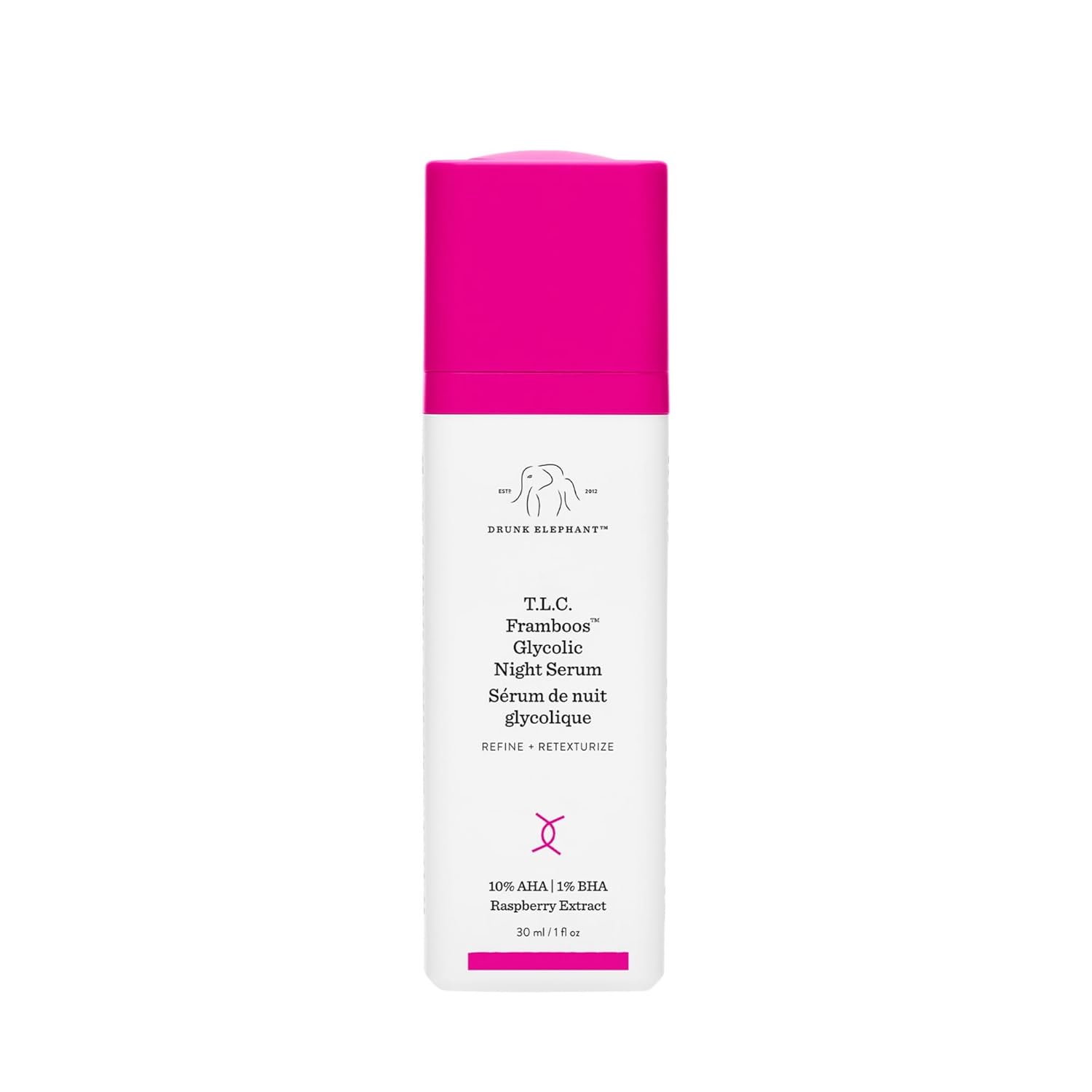 Drunk Elephant T.L.C. Framboos Glycolic Serum - Exfoliating AHA Serum - Clean Clinical Skincare - Cruelty-Free - Dermatologist-Tested - Free of Essential Oils, Silicones, and Fragrance