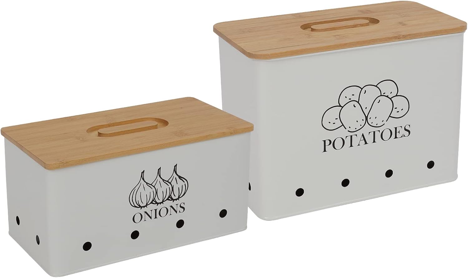 Gzsekken Potato Storage Box 2 Pack, Potato Onion Garlic Vegetable Storage With 360°Air Circulation Keeps fruit and Vegetables Fresh Longer for Kitchen Storage Set,Farmhouse Counter Pot/White.