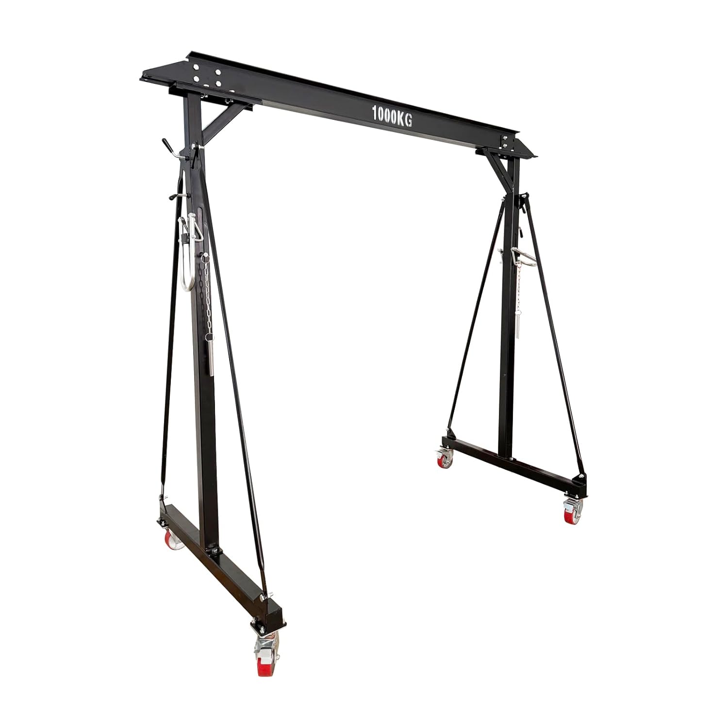 TECHTONGDA Portable Gantry Crane Shop Lift Hoist Rated 2200LB 94.5-141.7" Height Adjustable Shop Hoist with 360°Locking Wheels for Factories Warehouses Garage Workshop