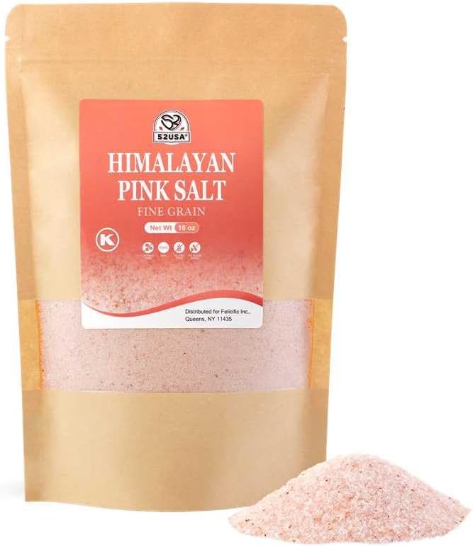 52USA Himalayan Salt Fine 1 lb (453g), Pink Himalayan Salt, Sea Salt for Grinder Refill, Kosher, Pure sea Salt