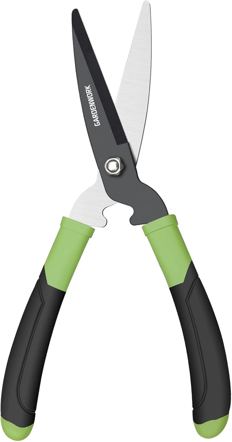 GARDENWORK Hedge Shears, SK5 Alloy Straight Blades, 40cm Ambidextrous Green Handle, Bypass Style, Ideal for Gardening, Hedges, Shrubs and Bushes