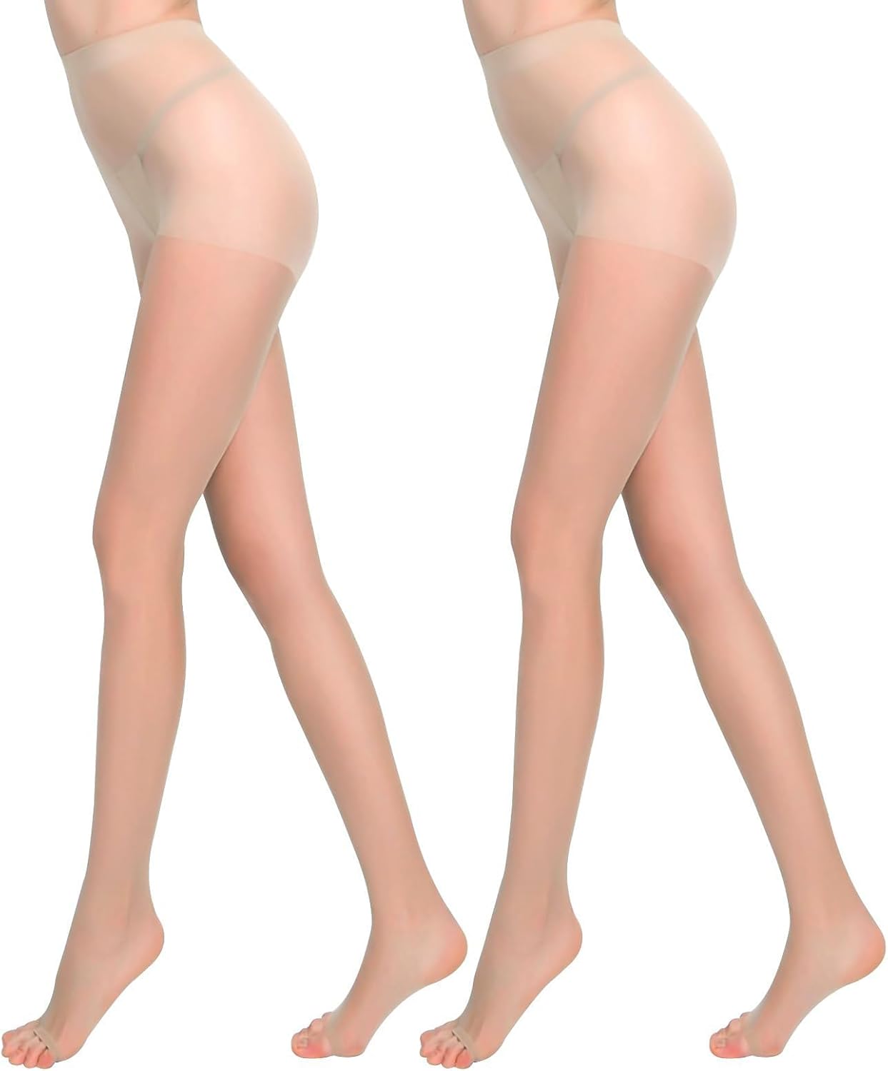2-Pack Women's Sheer Tights Control Top Toeless Pantyhose