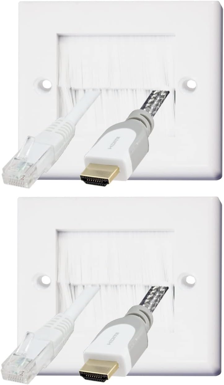 Auline White Brush Single 1 Gang Wall Outlet Cable Entry Plate Tidy Mount Face Plate Wall Plate (2)