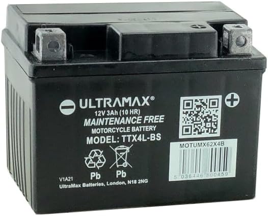ULTRAMAX TTX4L-BS, 12V 3AH FOR MOTORCYCLE, MOTORBIKE, QUAD BIKE, JET SKI
