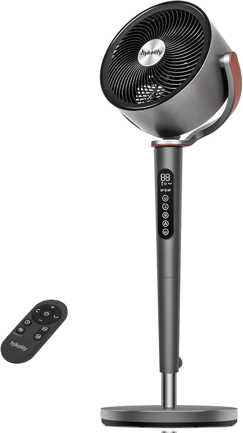 hykolity Large Pedestal Fan for Bedroom, 120°+90°Omni-directional Oscillating Standing Fan, 85ft Air Circulator With Remote, DC Motor Quiet Floor Fans, Adjustable Height, 12 Speeds, 5 Modes, 12H Timer