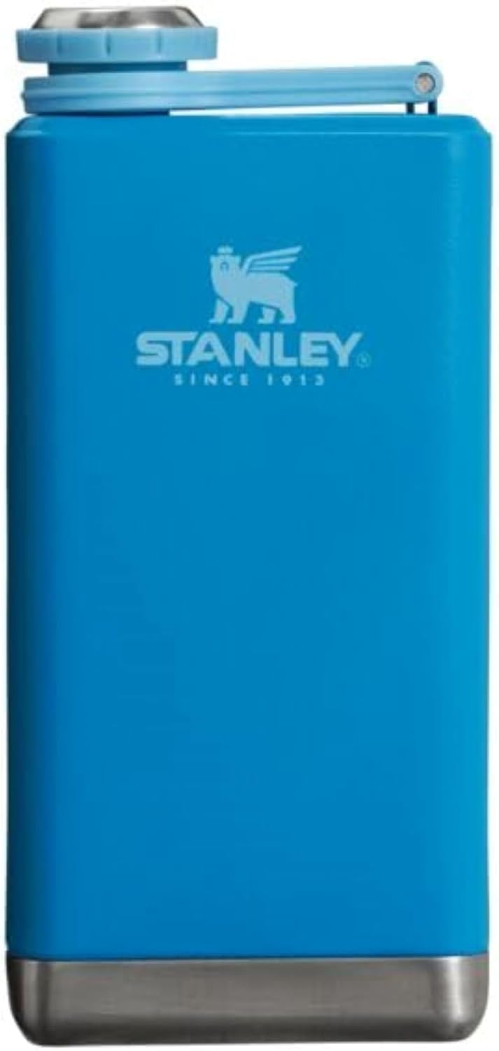 Stanley Adventure Pre-Party Flask 8 oz | Leakproof Hip Flask | Hinge Connected Never Lose Cap | Insulated Stainless Steel Liquor Container | BPA-Free | Azure