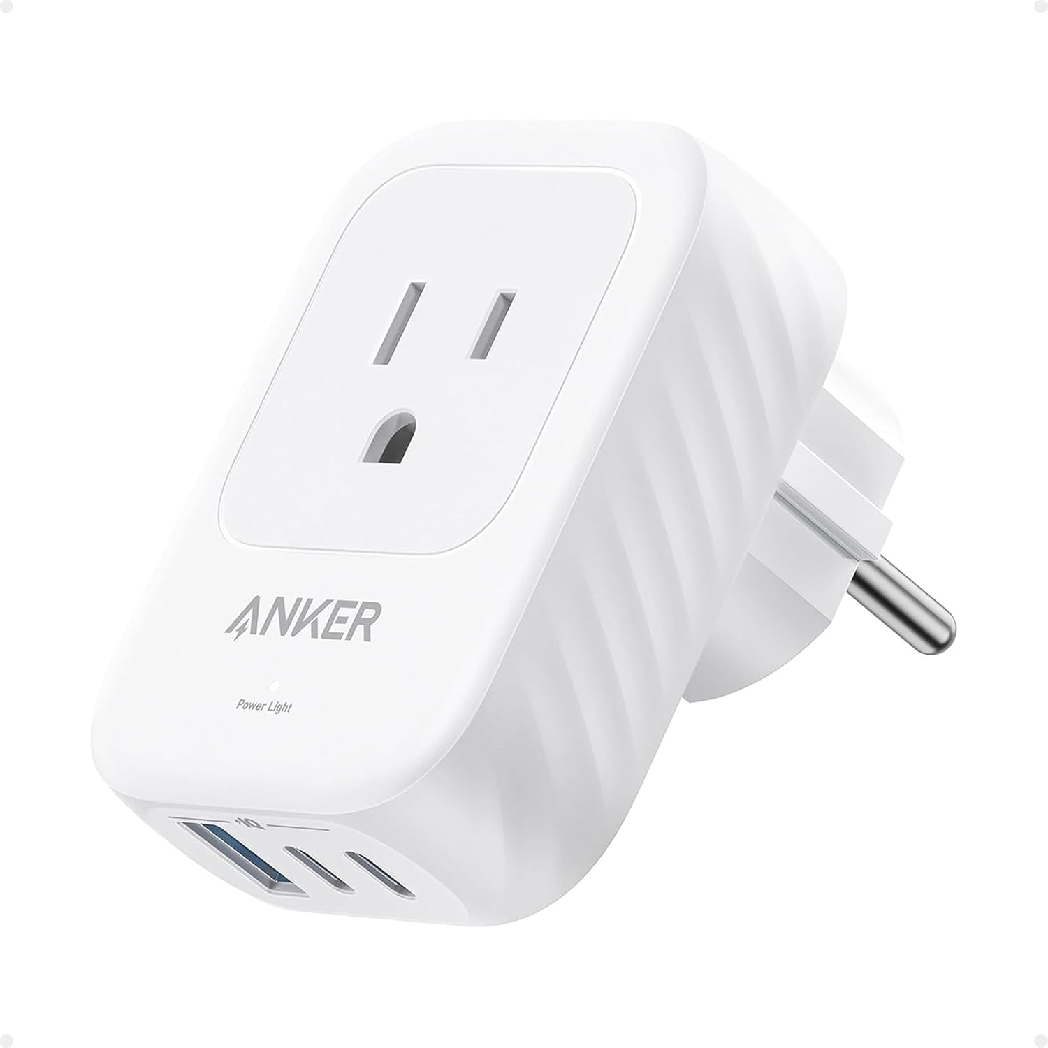 Anker European Travel Plug Adapter, 15W USB-C & 2 AC Outlets, Fits Type E/F Sockets, Compact for iPhone, iPad & More (Not Compatible with Type L/G Sockets)