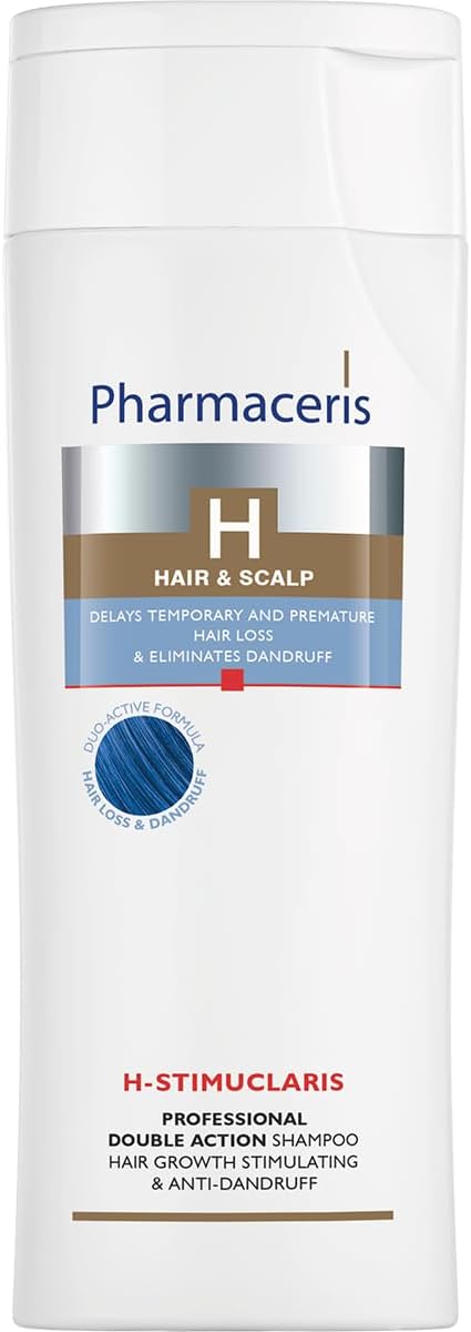 Pharmaceris H Stimuclaris, Double Action Shampoo, Hair Growth Stimulating and Anti-Dandruff Shampoo, Against Greasy Hair, Women and Men Hair Care - 250 ml