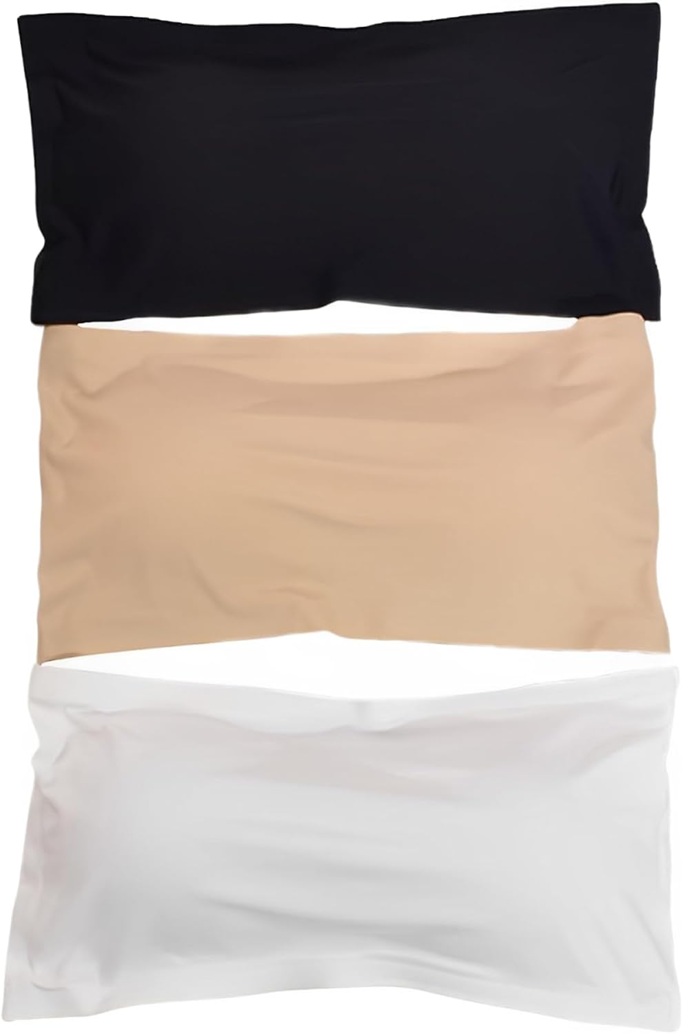 3 Pieces Bandeau Top, Bandeau Bra, Boobtube Tops Women, Strapless Bras for Large Breasts, Wireless Strapless Bralette Seamless Bandeau Tank Top Non-Slip Padded Bra,Black, White,Apricot