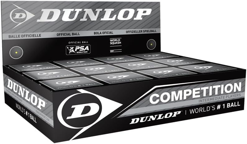Dunlop Squash Balls Competition Yellow, for Beginners and Advanced Players