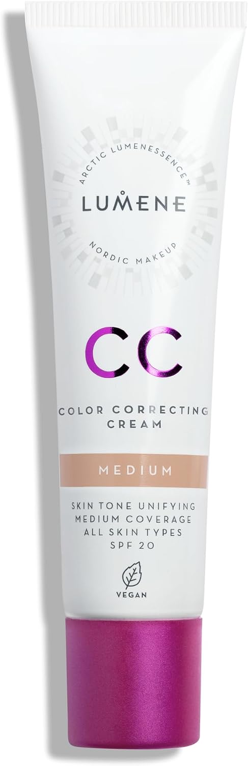 LUMENE CC Cream Color Correcting Cream Foundation | SPF 20 | Medium Coverage | Lightweight and Antioxidant-Rich | Hydrates While Reducing Redness | All Skin Types | Vegan | 30 ml | Medium
