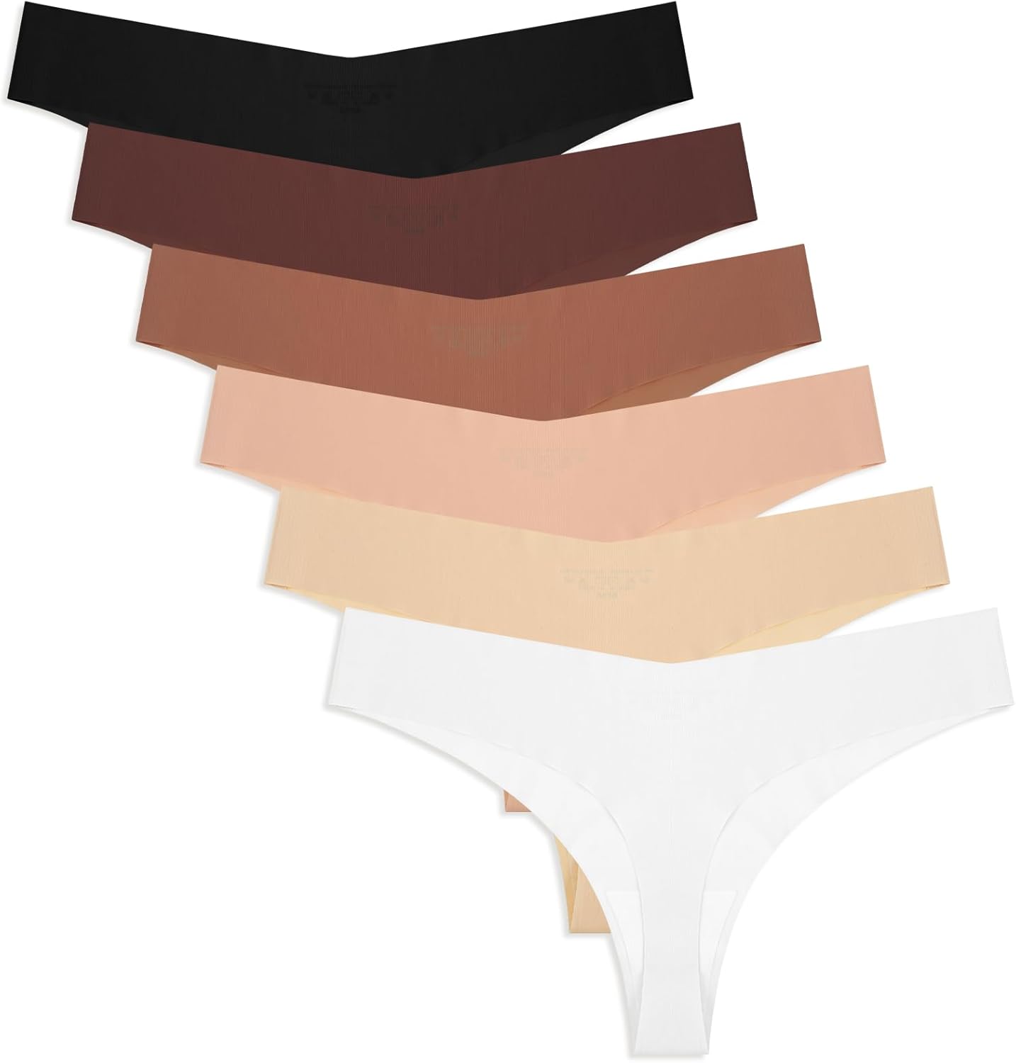 Yolev 6 Pack Seamless Thongs for Women V-waisted Stretch Panties Underwear No Show Thong
