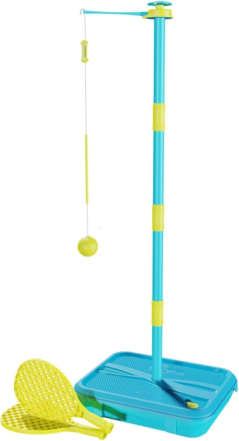 Early Fun All Surface Junior Swingball Set, For ages 3+, Introduction to Swingball, Foam Ball and little hands bats, Tangle Free Top Spinner, All Surface Base, Blue and Yellow, 36 x 46 x 10 cm