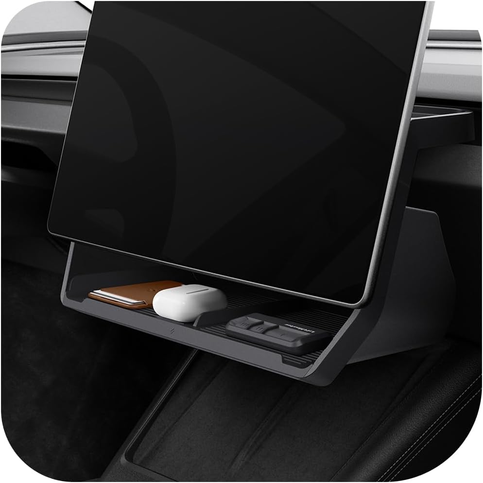 Spigen (Upgraded Under Screen Storage Organizer for Tesla Model Y Juniper (Standard, Premium & Performance 2025/2026) and Model 3 Highland (Standard, Premium & Performance 2024/25/26) - Black