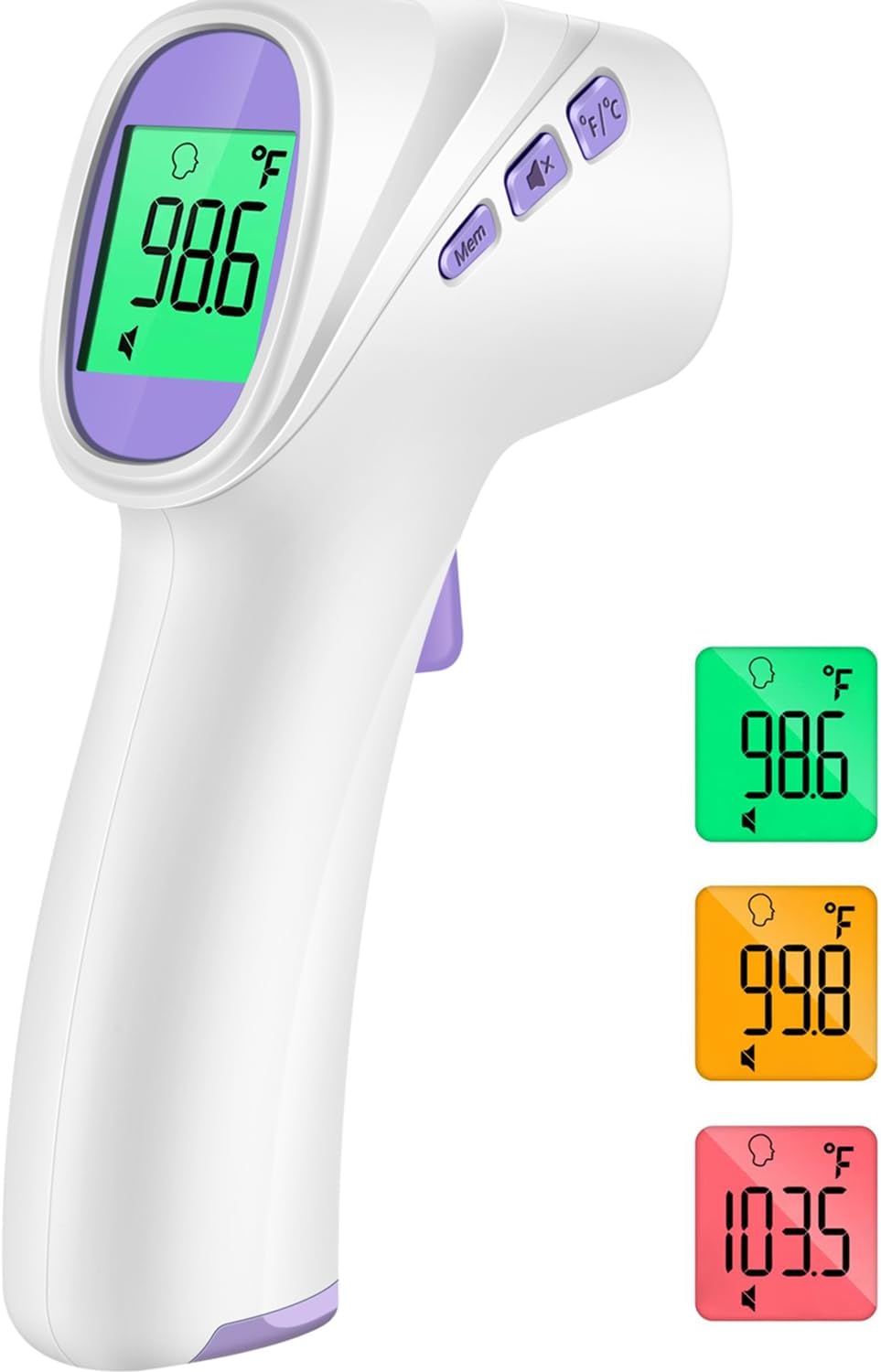 Forehead Thermometer for Adults, Kids & Babies, No-Touch Infrared Thermometer, Digital Thermometer with LCD Backlight Display, Fever Alarm and 1s Instant Reading - Purple