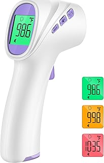 Forehead Thermometer for Adults, Kids & Babies, No-Touch Infrared Thermometer, Digital Thermometer with LCD Backlight Display, Fever Alarm and 1s Instant Reading - Purple