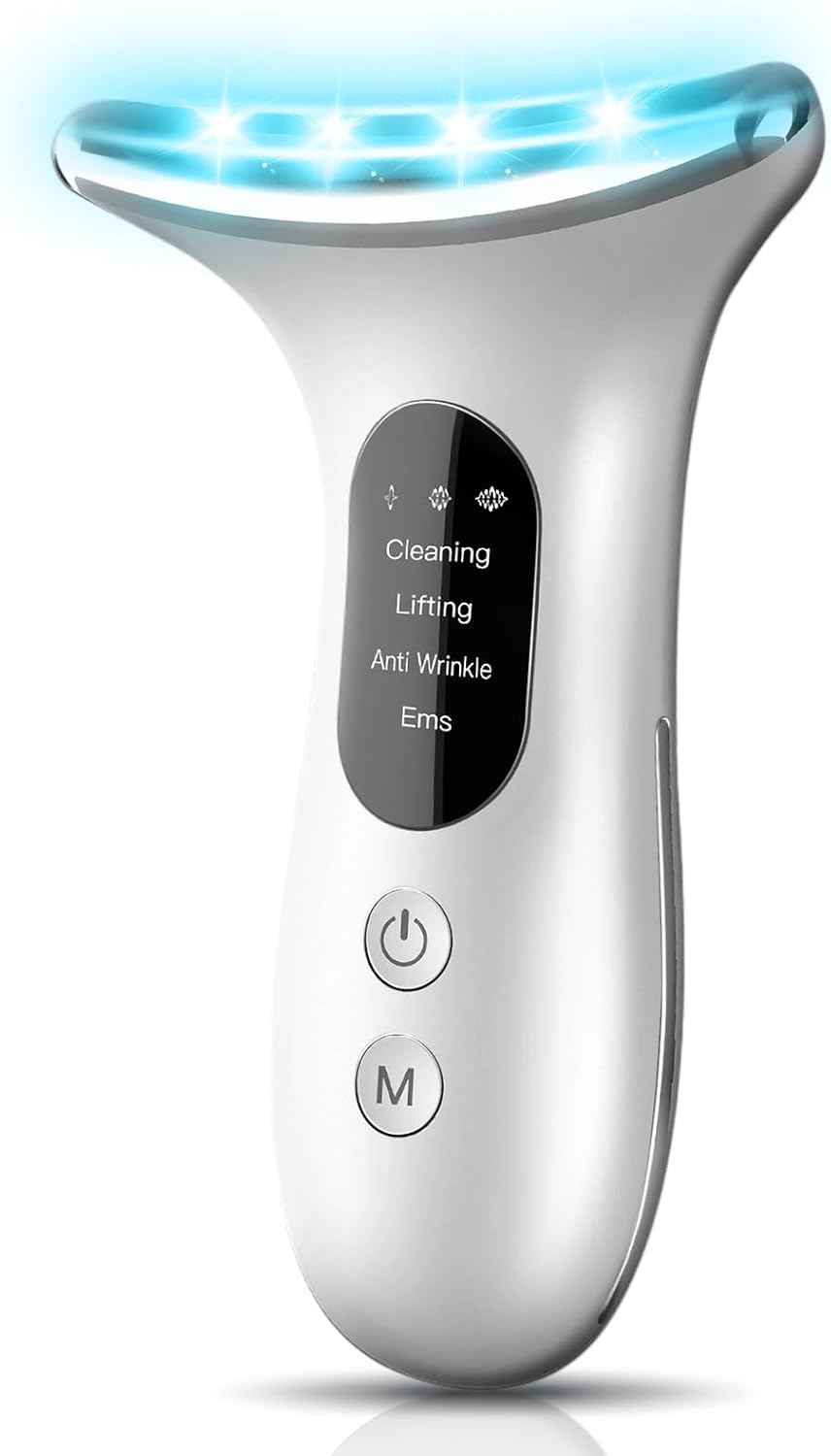 BENTFINE Electric Face Massager, Anti-Wrinkle Device with 4 Modes, Vibration Facial Neck Massager, Skin Rejuvenation Device with Thermal, Triple Action LED, Anti-Aging Neck Eye Massager for Skin Care