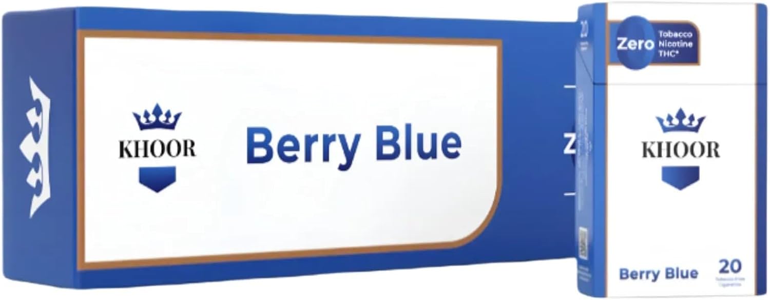 KHOOR Berry Blue Herbal Cigarettes, Tobacco & Nicotine-Free (Carton) | 10 Packs (200 Sticks) | Premium Blueberry Flavor | Natural Traditional Cigarette Substitute & Smoking Ritual Quit Aid
