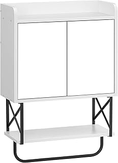 HOOBRO Medicine Wall Cabinet with Mirror, Bathroom Storage Cabinet with Hidden Space and Towel Bar, Double Mirrored Doors, Detachable Shelf, for Bathroom, Living Room, White BW41CW01