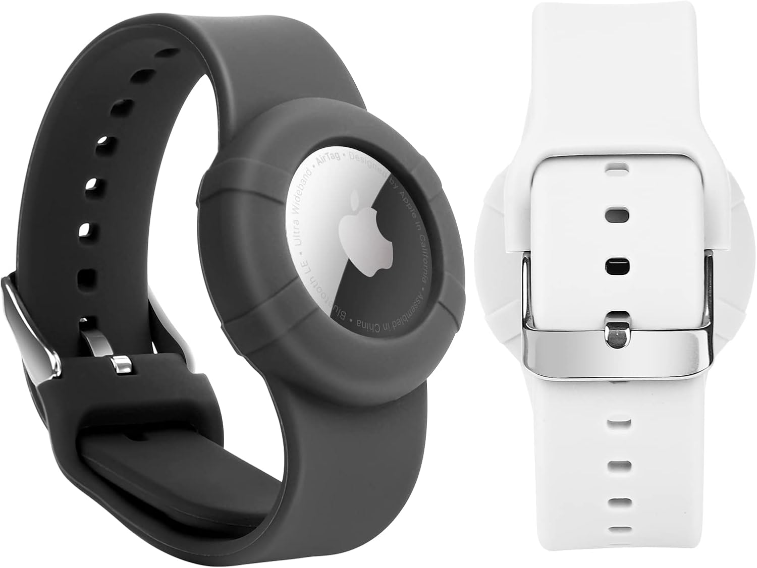 2 Pack Air-tag Wristband Compatible with Apple Air-Tag,Soft Adjustable Air-tag Bracelet, Watch Band for Toddler Elders (Black&White)