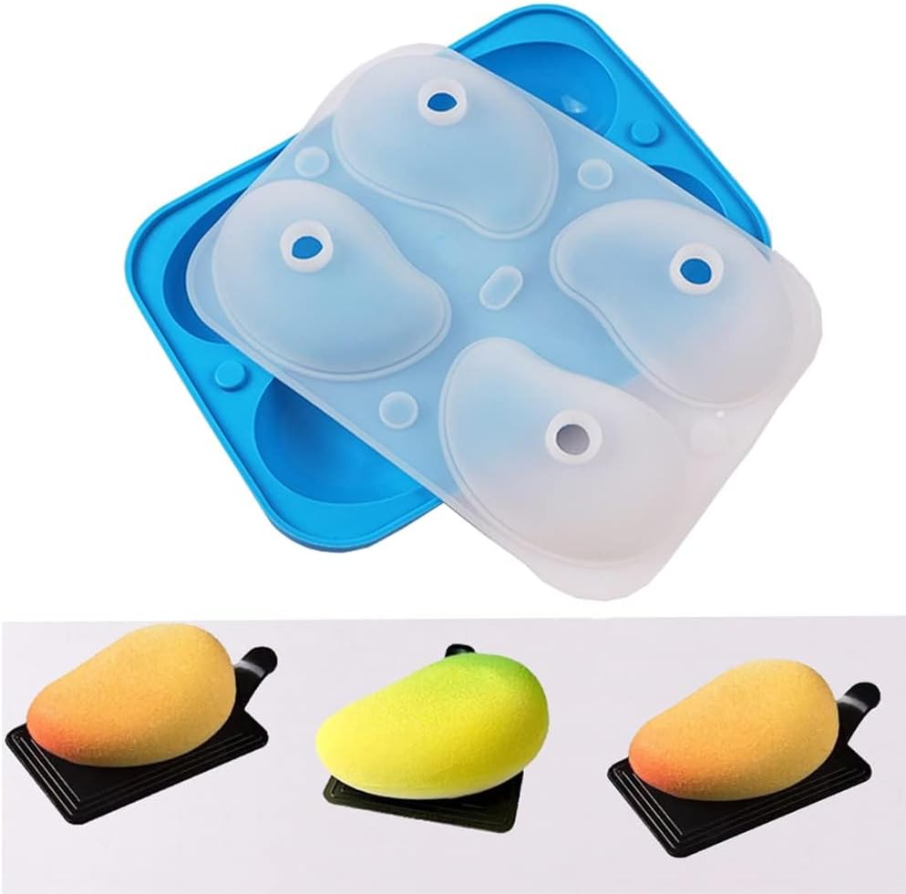 TOPBSFARNY Silicone Mango Shape Cake Mold 4 Holes Fruit Pudding Ice Tray Molds Jelly Pastry Ice Cream Mould Mousse Cake Baking Molds