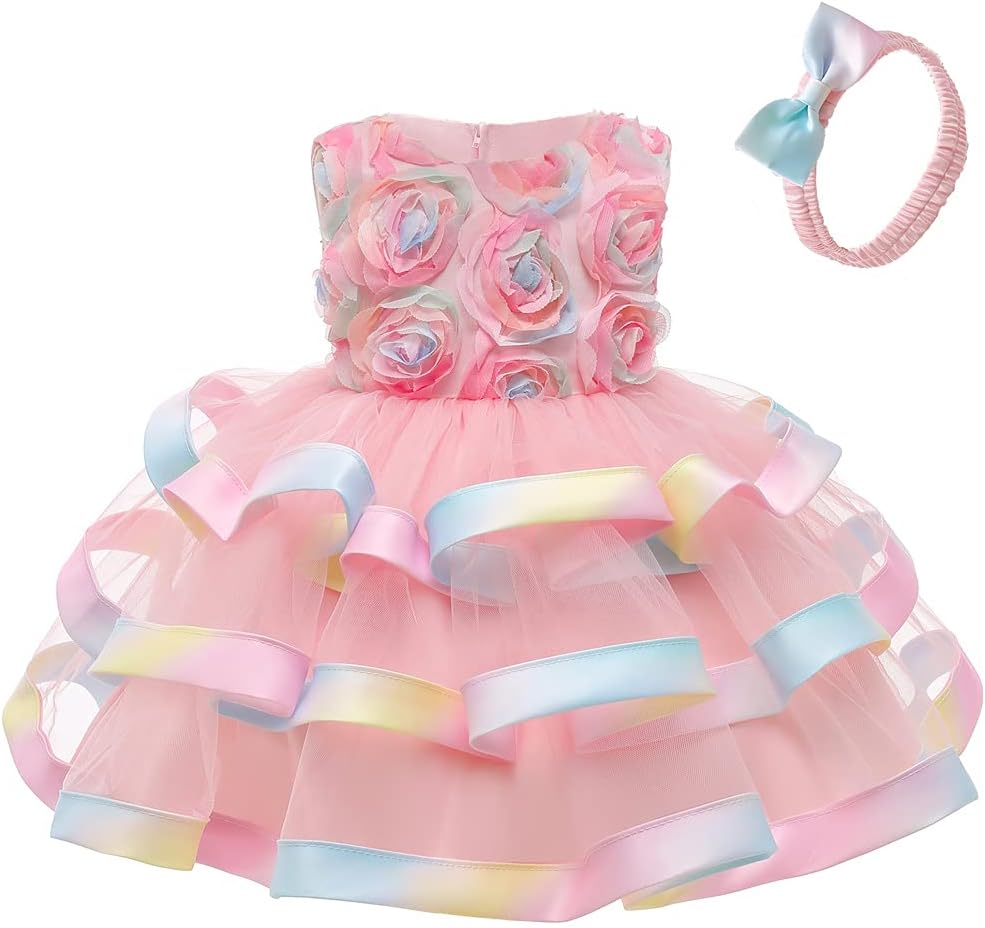 3M-6T Baby Girls Ruffle Flower Dress Elegant Pageant Party Wedding Lace Gown Dresses