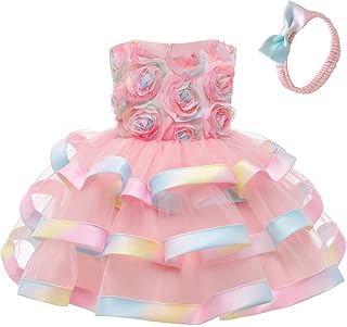 3M-6T Baby Girls Ruffle Flower Dress Elegant Pageant Party Wedding Lace Gown Dresses