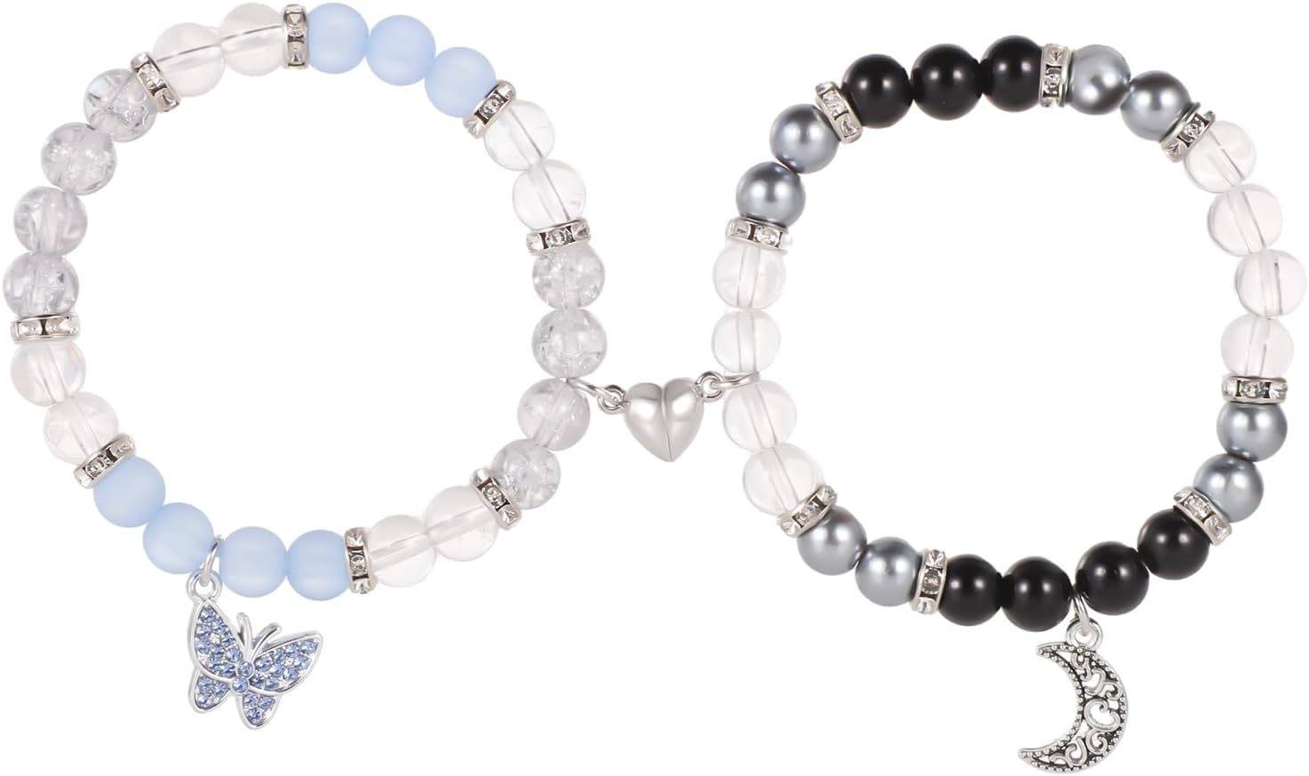 2pcs Couple Bracelets, Magnetic Butterfly And Moon Matching Bracelets Mutual Attraction Valentine Relationship Love Heart Bracelets Friend Jewelry Gift for Women Men