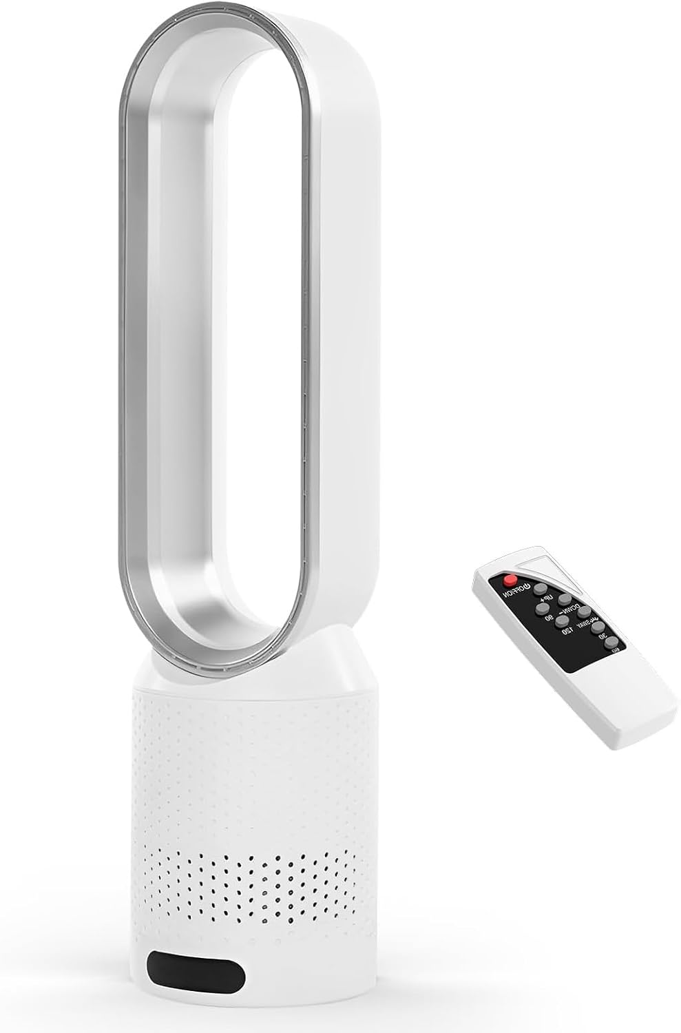 Eznaobo Tower Fans with Air Purifier, 2 in1Bladeless Fan with Remote Control, 8 Speeds, 90° Oscillation, Timer, Standing Tower Fan, Super Quiet Air Cooler for Home and Office (Silver)