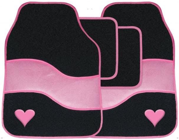 Streetwize SWTP10 Velour Carpet Mat Set with Heart Motif - Pink (4 Pieces)